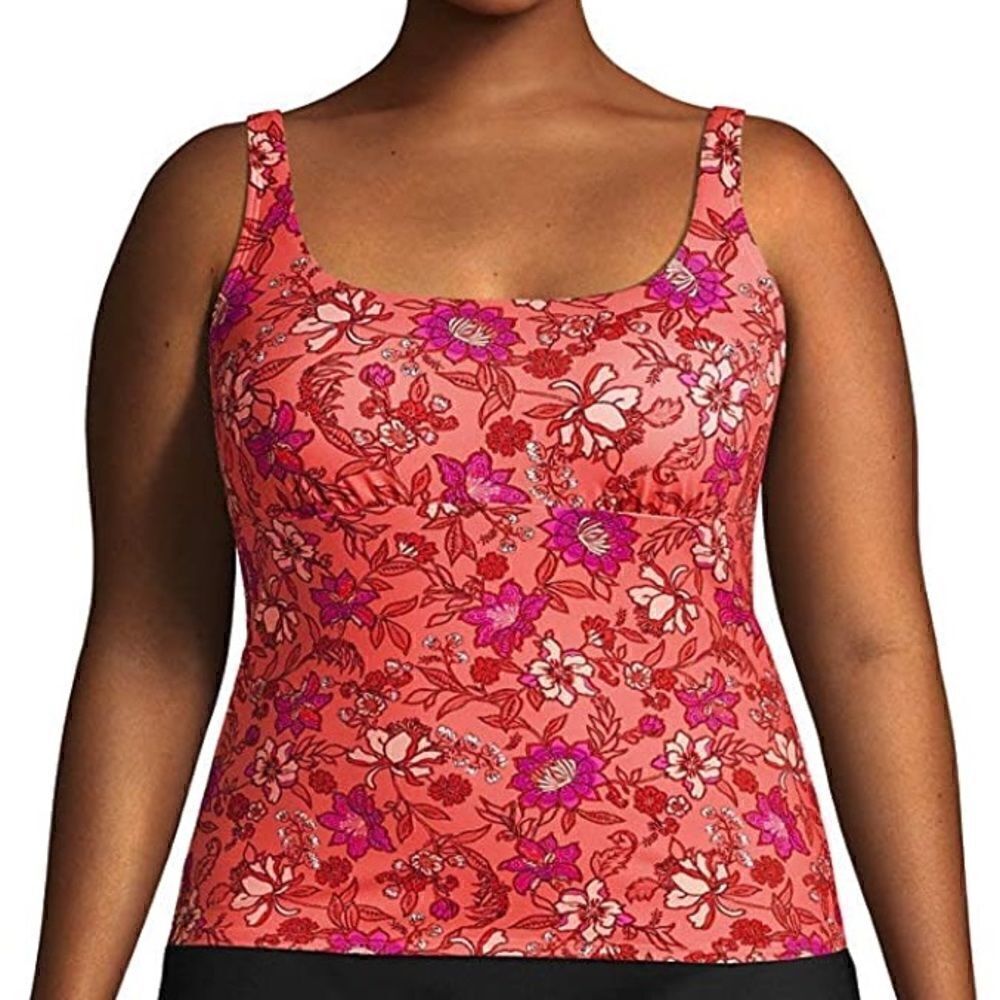 Land’s End Square neck tankini top underwire bra adjustable fresh melon lotus 12 - Picture 4 of 5